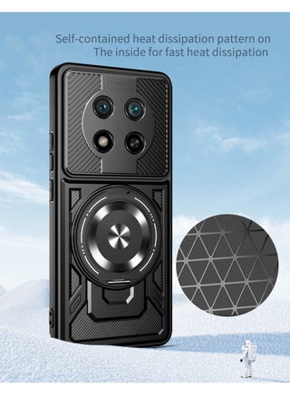 for Honor X9c 5G Case, Hard and Soft 2 in l ，Carbon Fiber TextureWireless Charging，Magnetic Ring Holder Kickstand Protective Phone Case for Honor X9c 5G, Black. - view 3